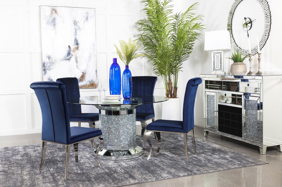 Ellie 5-piece Mirrored Pedestal Dining Table Set