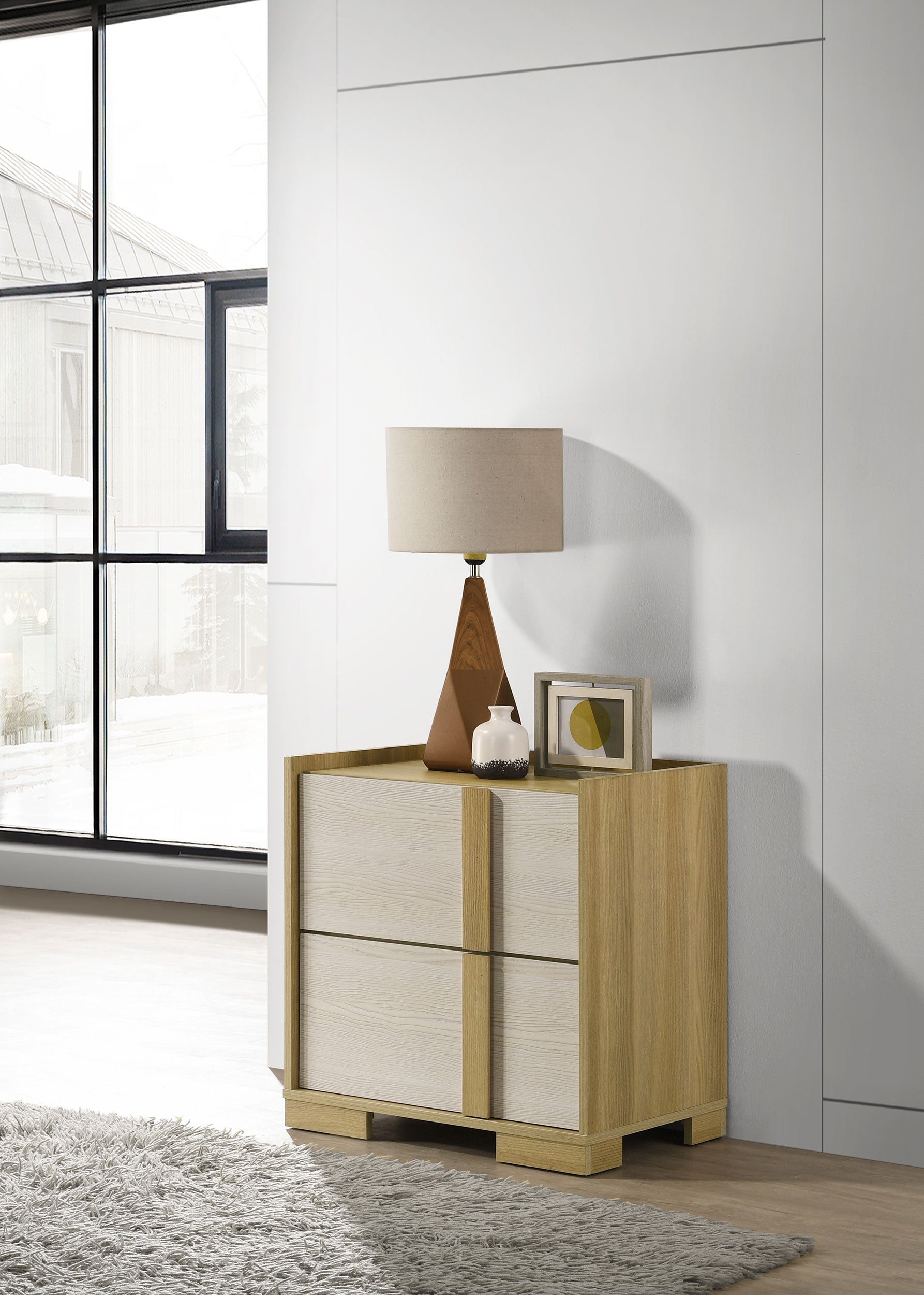Hyland Dresser with Mirror, Chest, Nightstand and Mirror with Natural