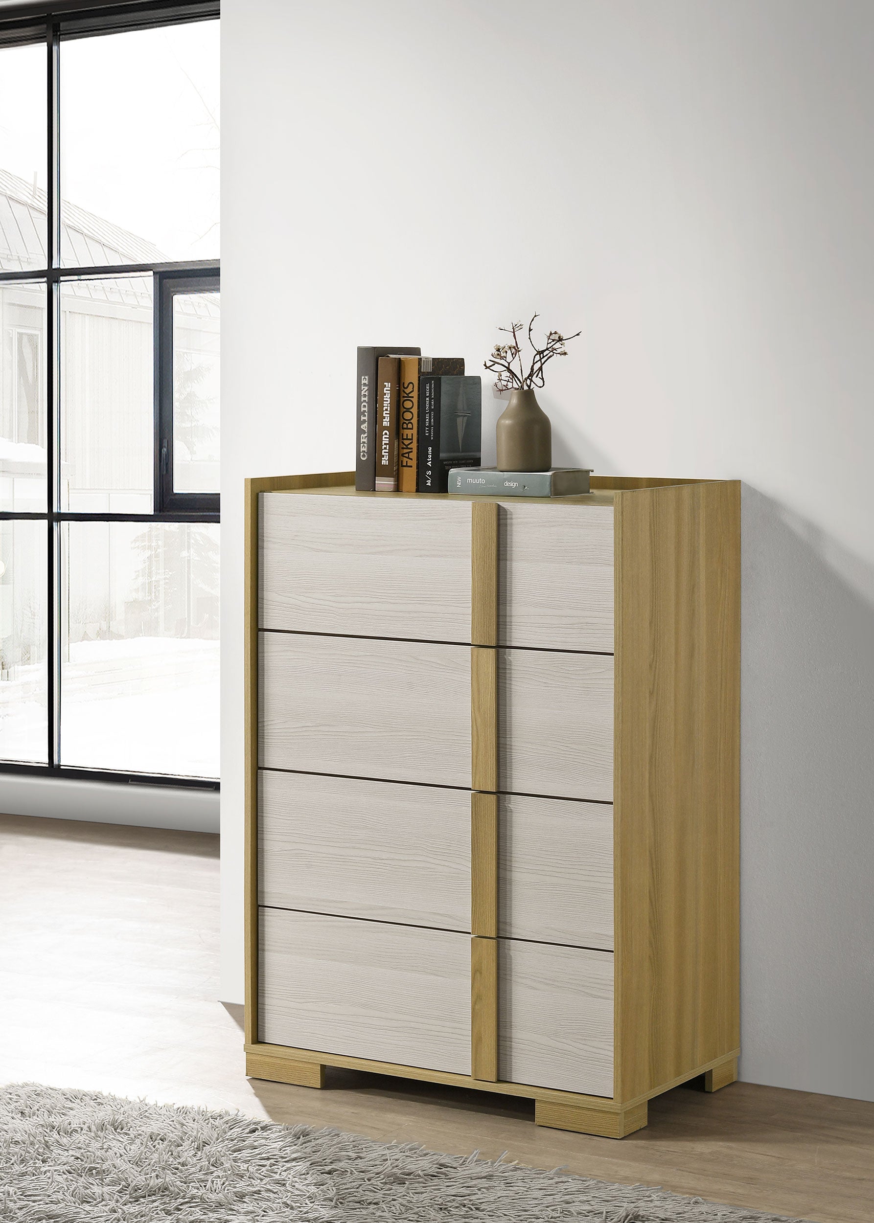 Hyland Dresser with Mirror, Chest, Nightstand and Mirror with Natural