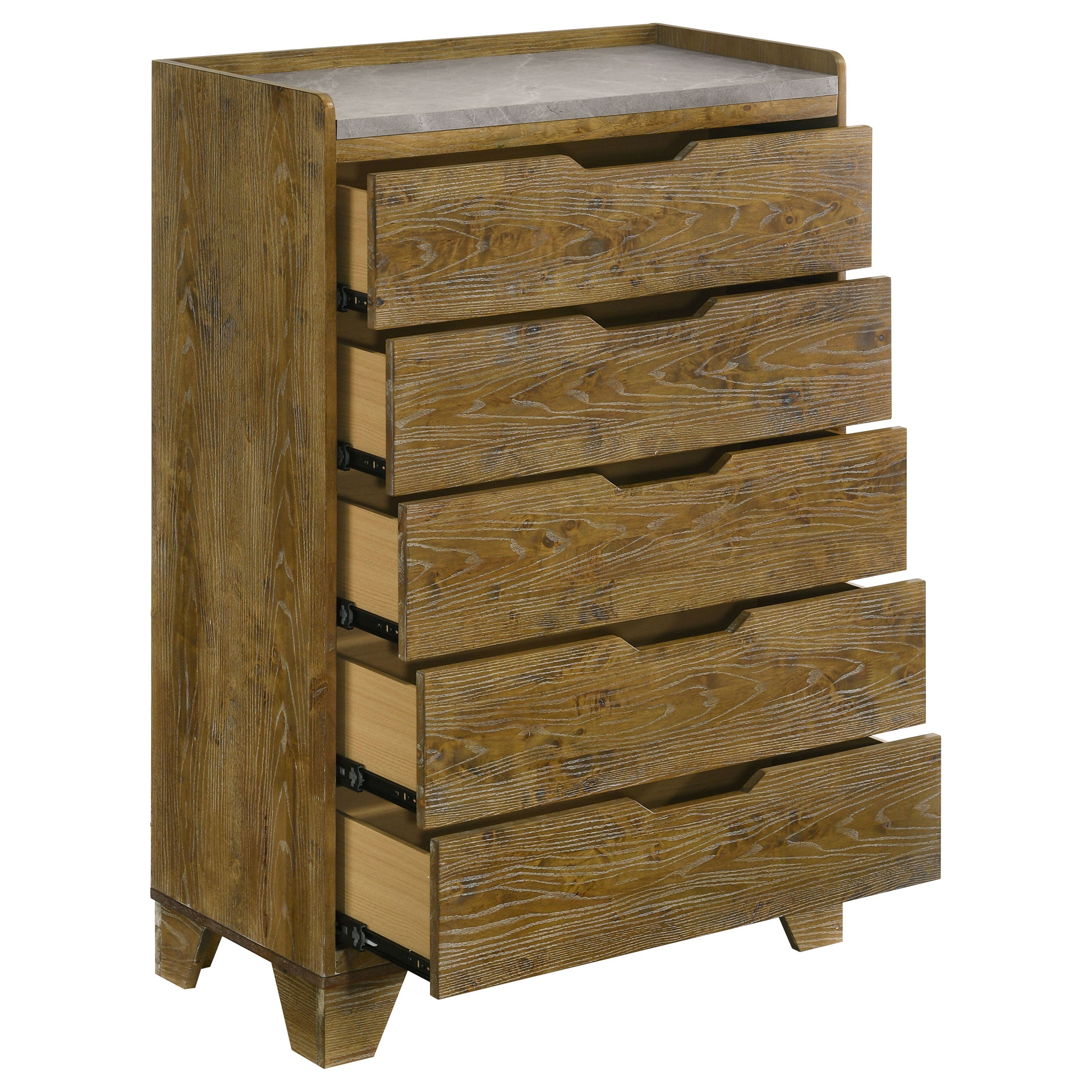 Henderson Medium Oak Dresser with Mirror, Chest, Nightstand and Mirror