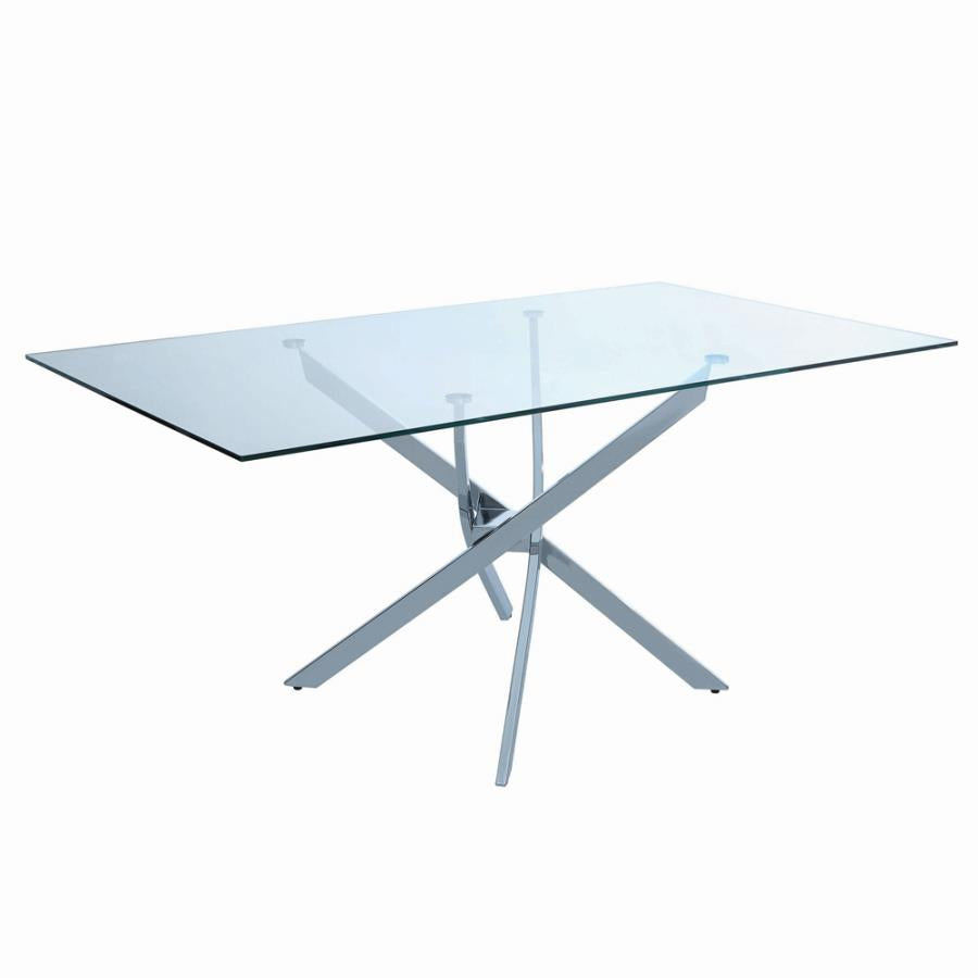 Carmelo X-shaped Dining Set Chrome and Clear