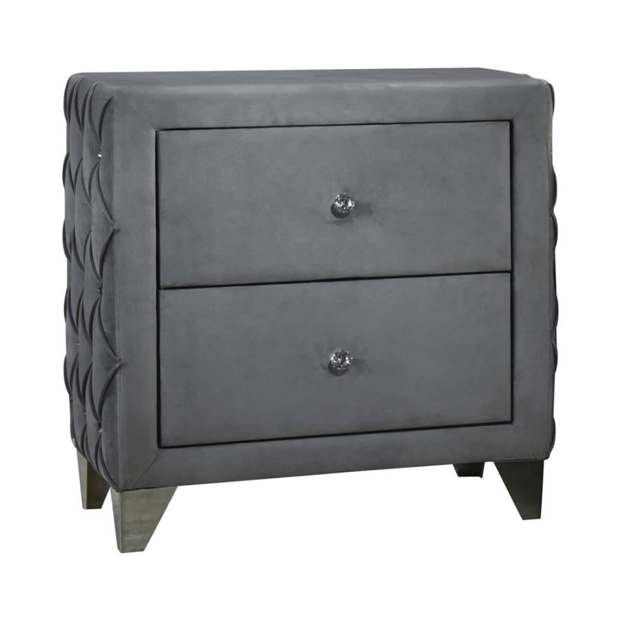 Sandboard 2-drawer Button Tufted Nightstand Grey