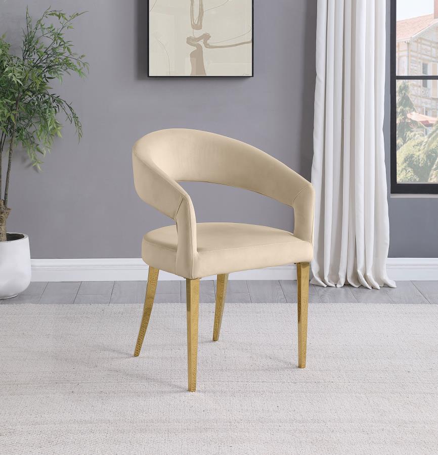 GALIANO VELVET UPHOLSTERED DINING ARM CHAIR BEIGE (SET OF 2)