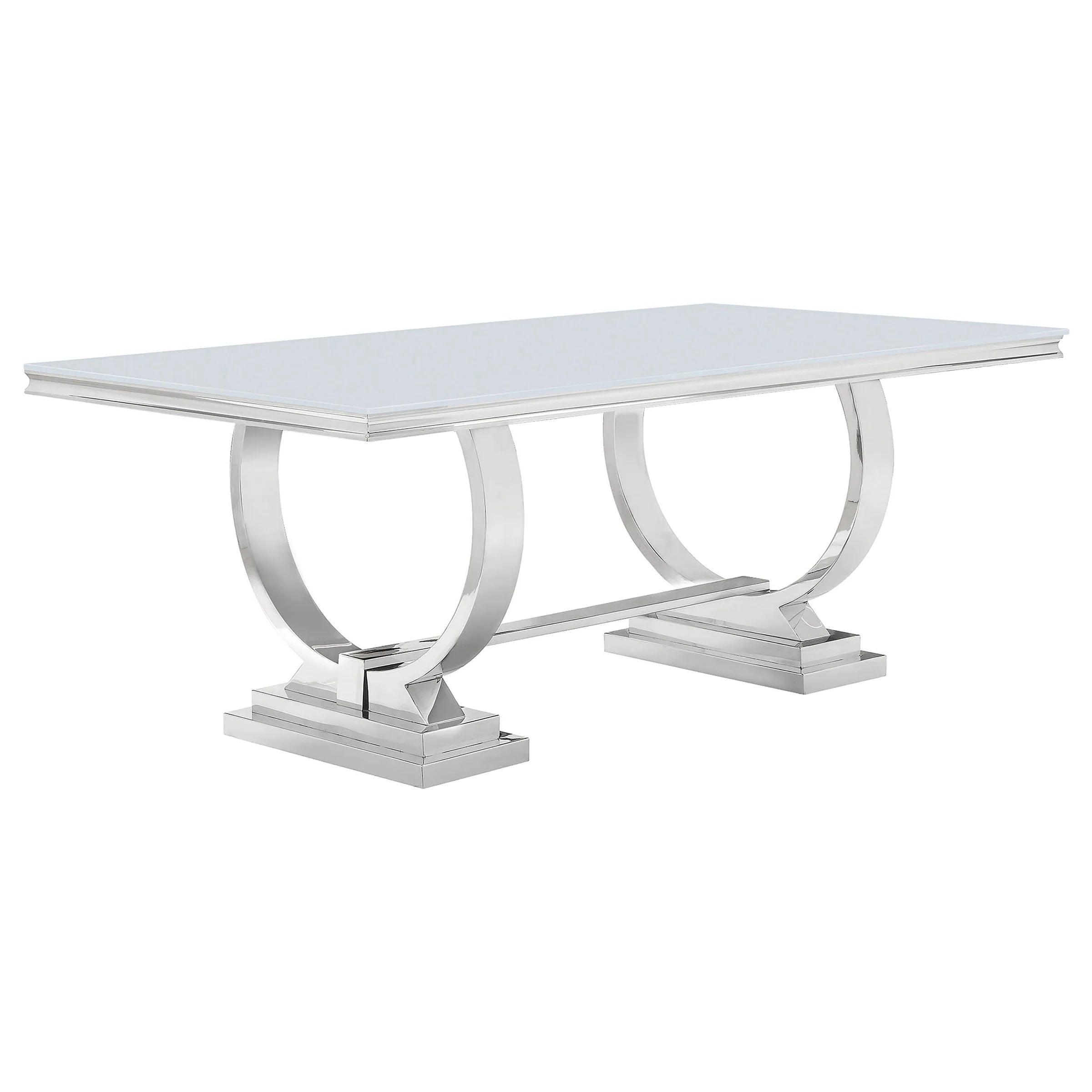 Antoine Collection Rectangle White/Chrome Dining Set with 6 Arm Chairs