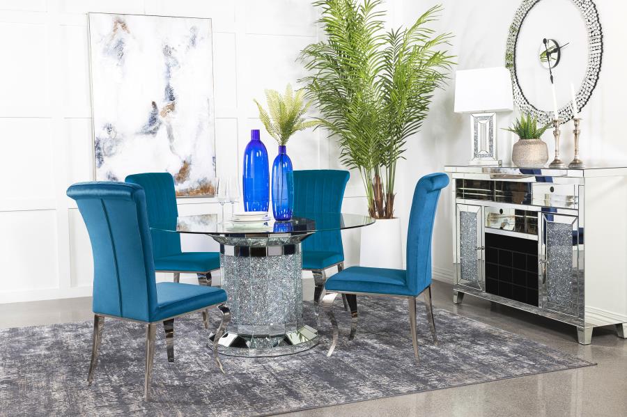 Ellie 5-piece Mirrored Pedestal Dining Table Set