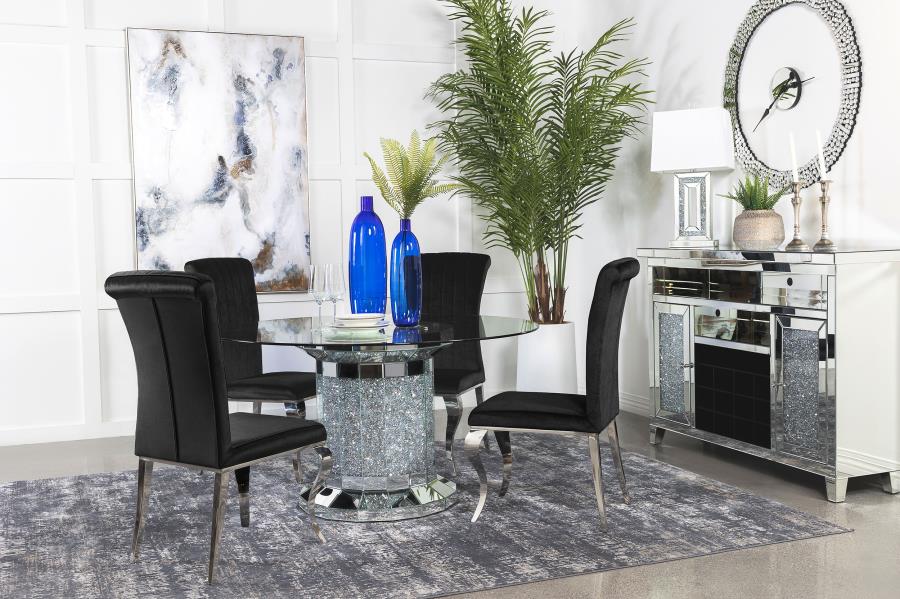 Ellie 5-piece Mirrored Pedestal Dining Table Set