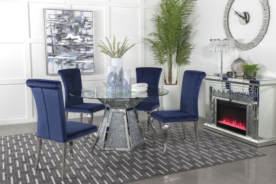 Quinn 5-piece Round Glass Top Mirrored Dining Set
