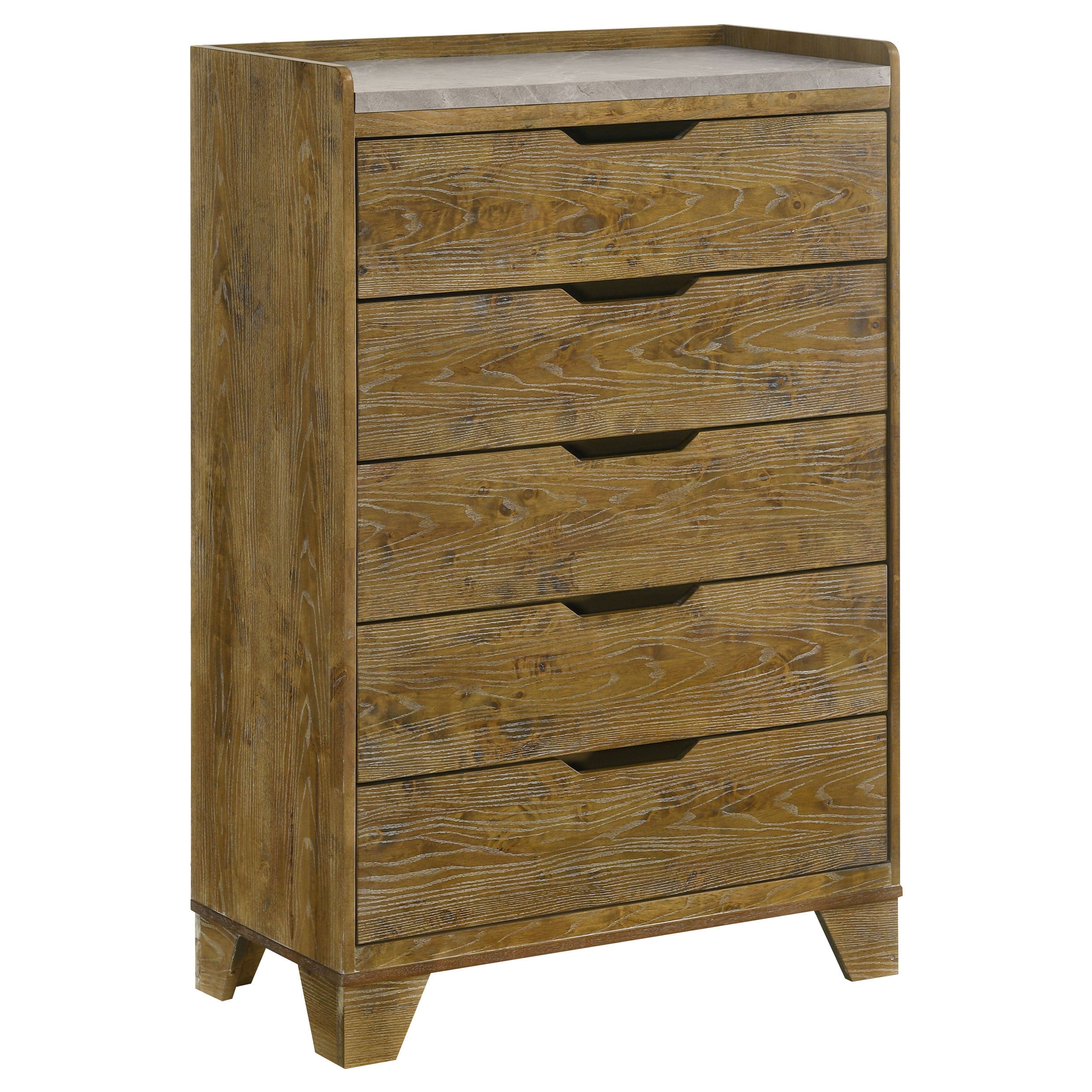 Henderson Medium Oak Dresser with Mirror, Chest, Nightstand and Mirror