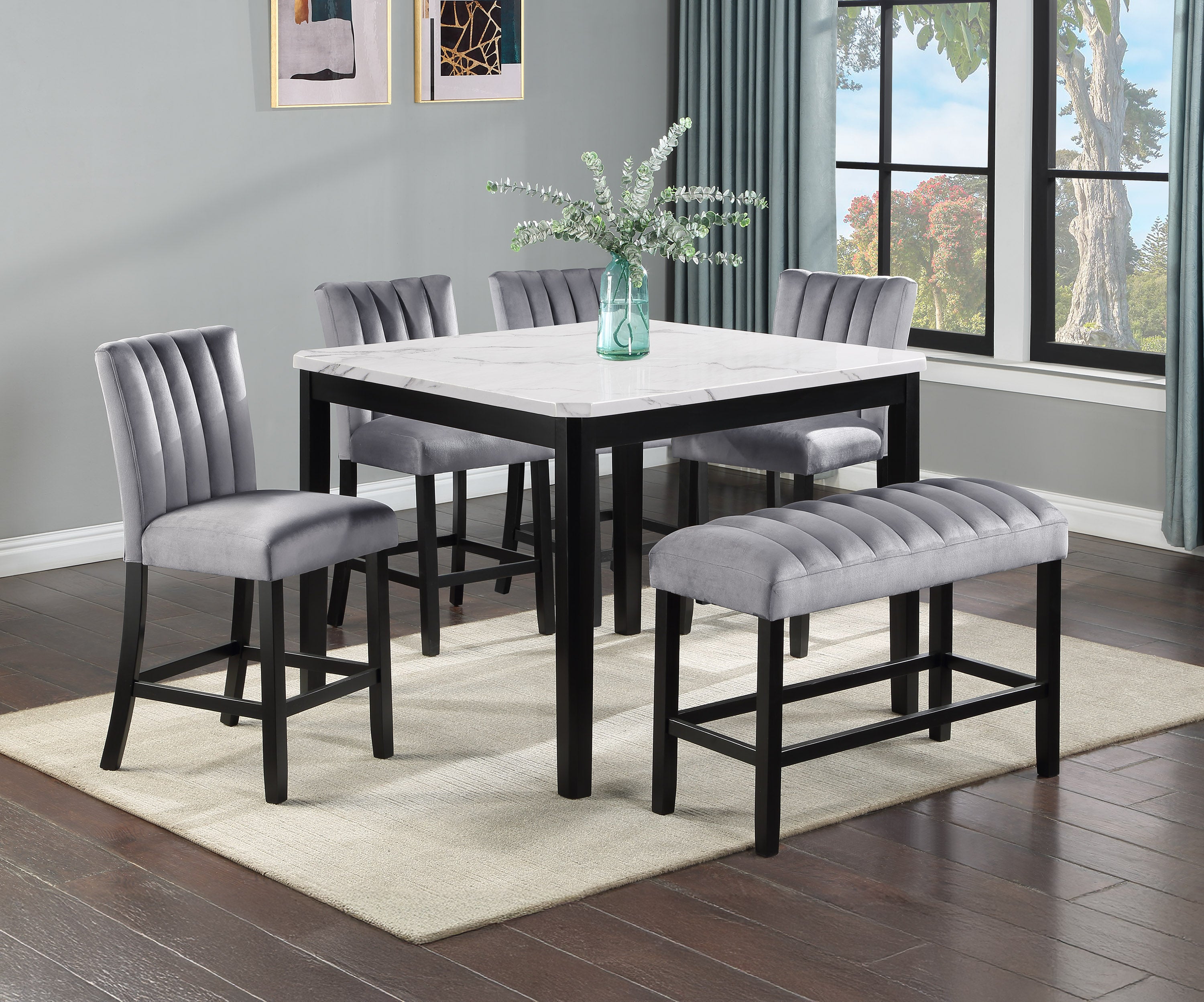 Elara 6 Pcs Counter Height Dining Set Collection With Bench