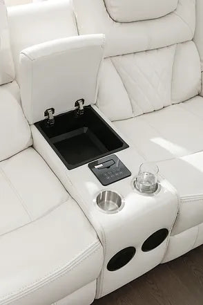 Party Time White Power Reclining Loveseat