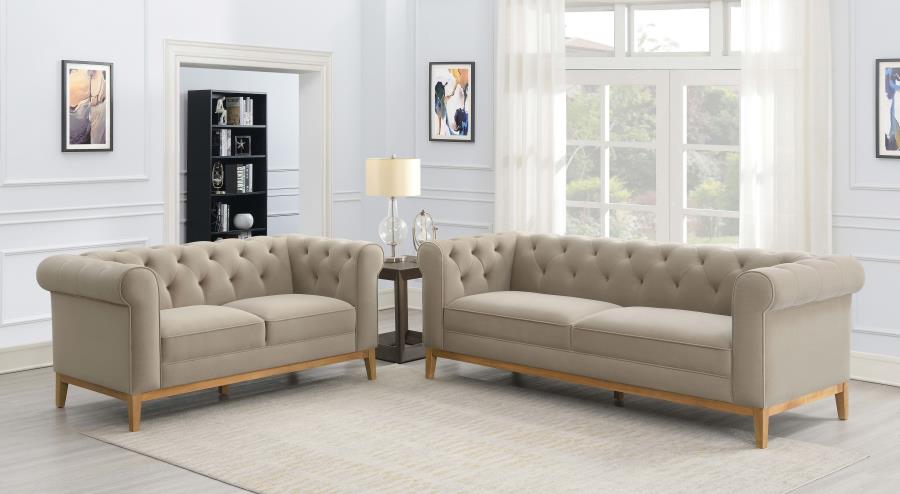 Sandrine 2-piece Button Tufted Tuxedo Arms Living Room Set Camel