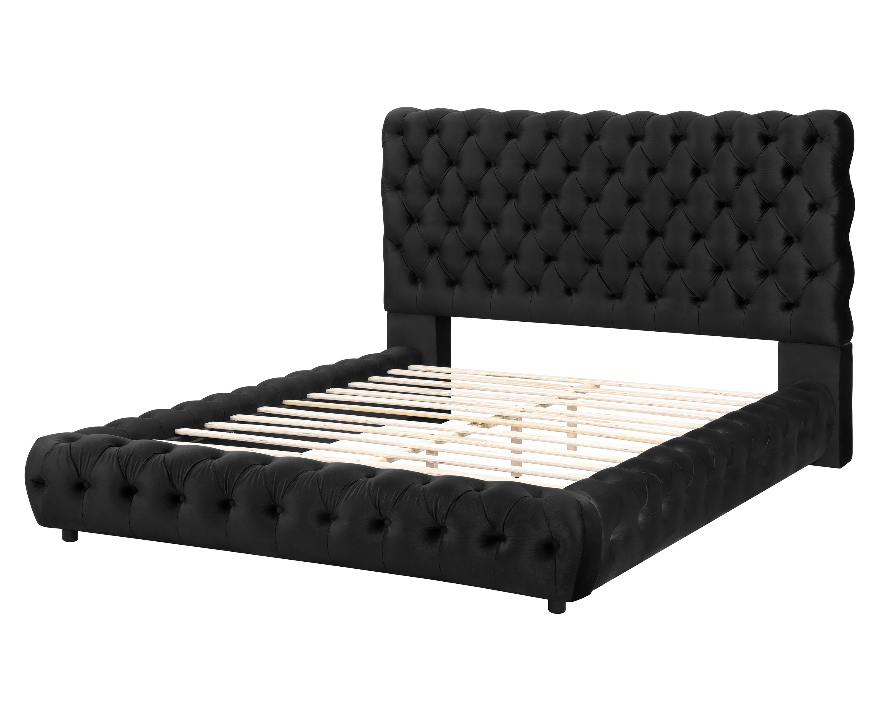 Flory Black Velvet Bed Platform