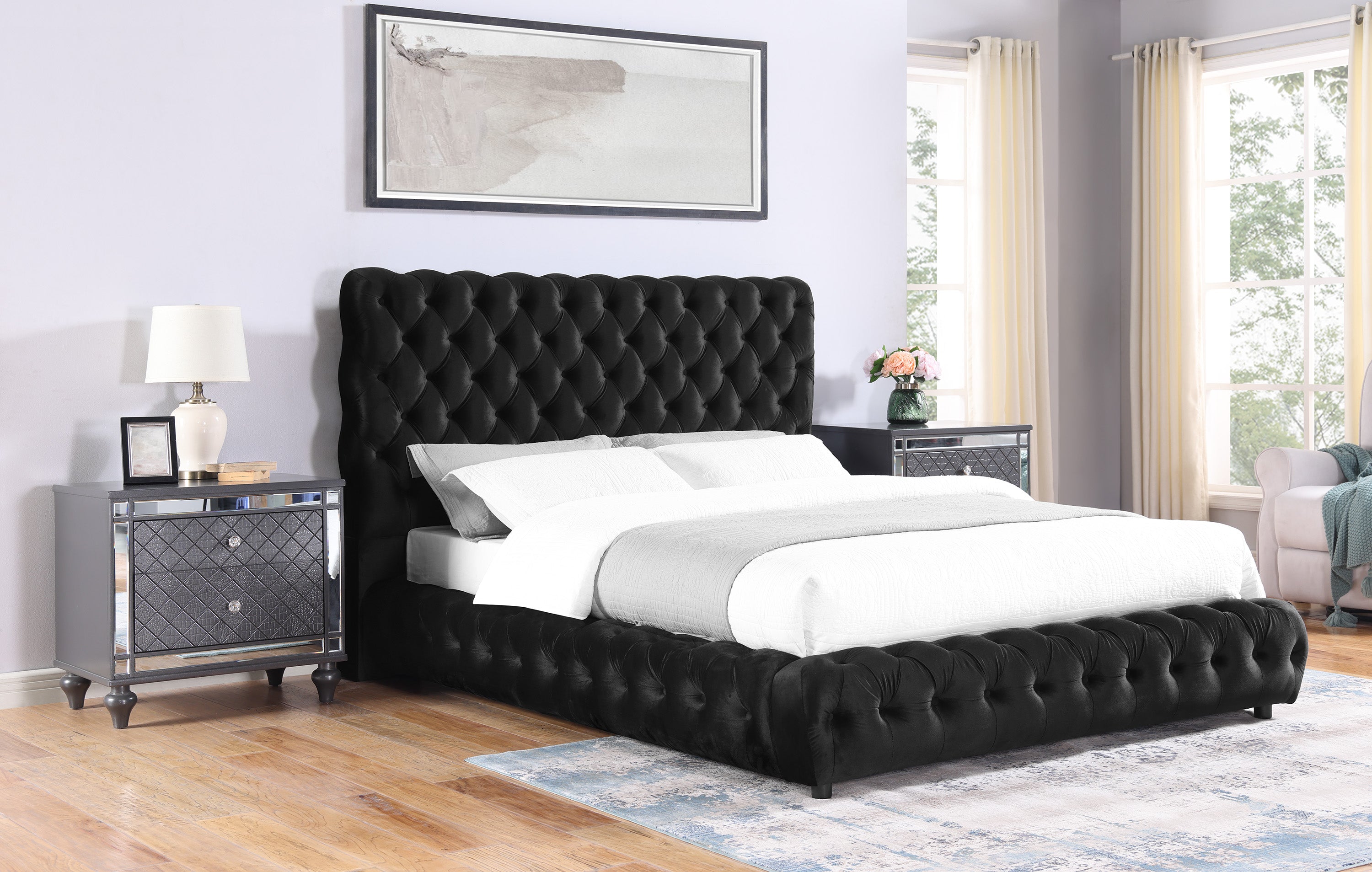 Flory Black Velvet Bed Platform