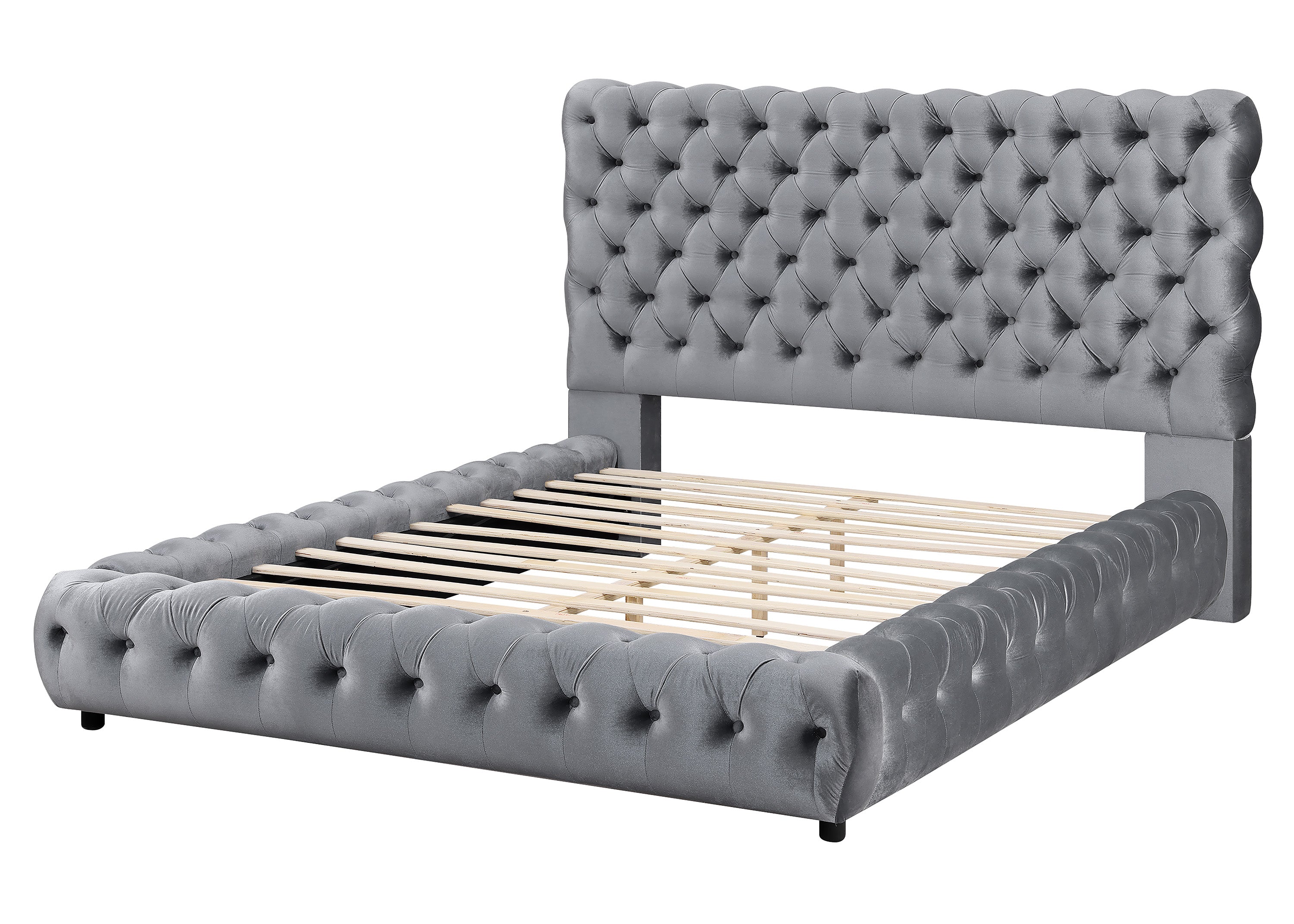 Flory Collection Grey Velvet Bed Platform
