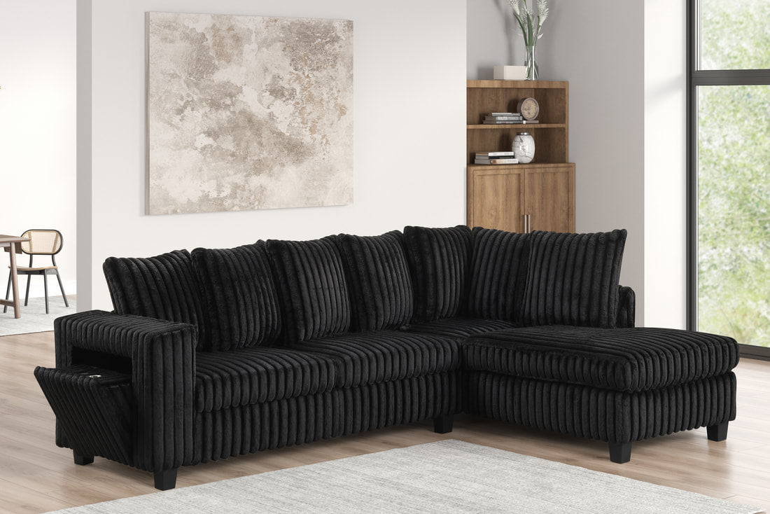 CORDUROY SECTIONAL BLACK