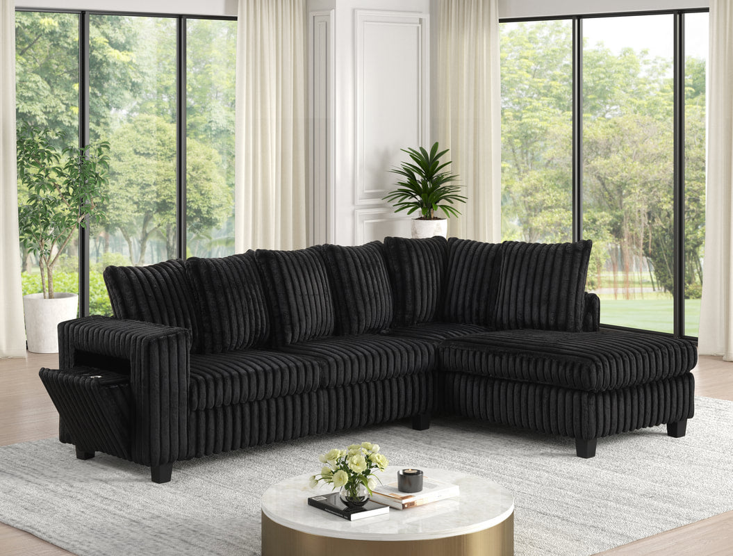 CORDUROY SECTIONAL BLACK