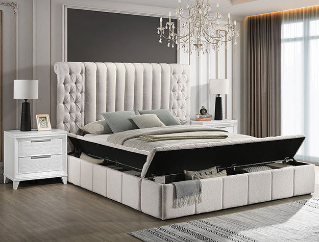 Danbury White Boucle Storage Bed Frame
