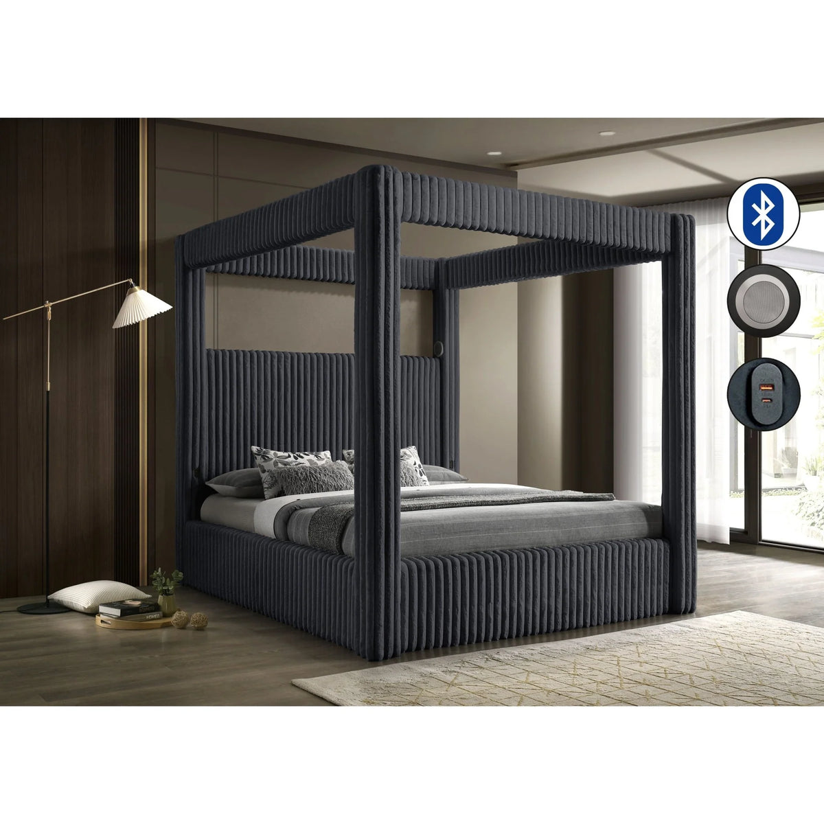 Atlam Gray Corduroy Bed Frame