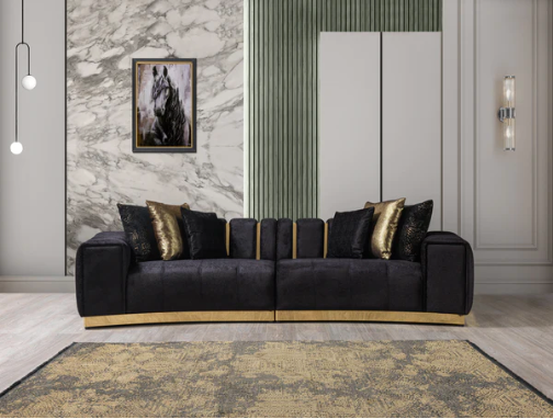 Michelle Black Velvet Curved Sectional and Chair