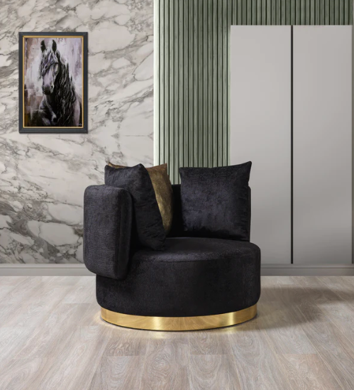 Michelle Black Velvet Curved Sectional and Chair