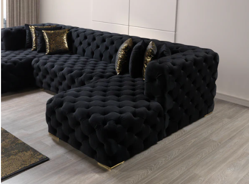 Neva Black Velvet Double Chaise Sectional