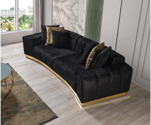 Michelle Black Velvet Curved Sectional and Chair