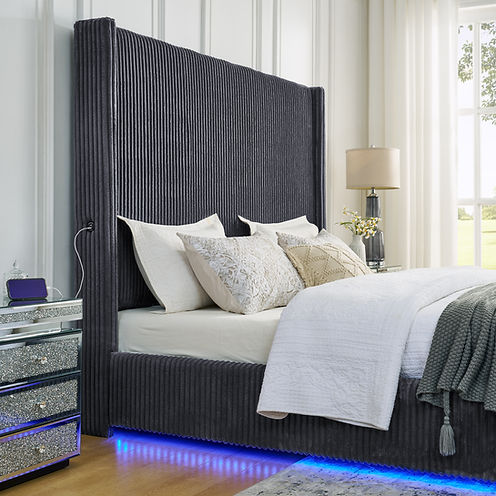Belinda Grey Platform Bed Frame w/LED Lights