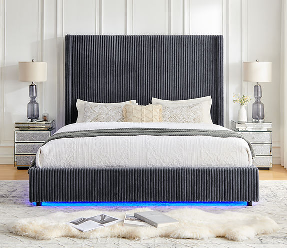 Belinda Grey Platform Bed Frame w/LED Lights