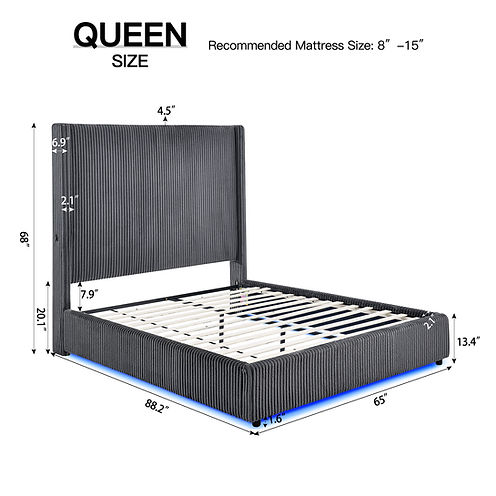 Belinda Grey Platform Bed Frame w/LED Lights