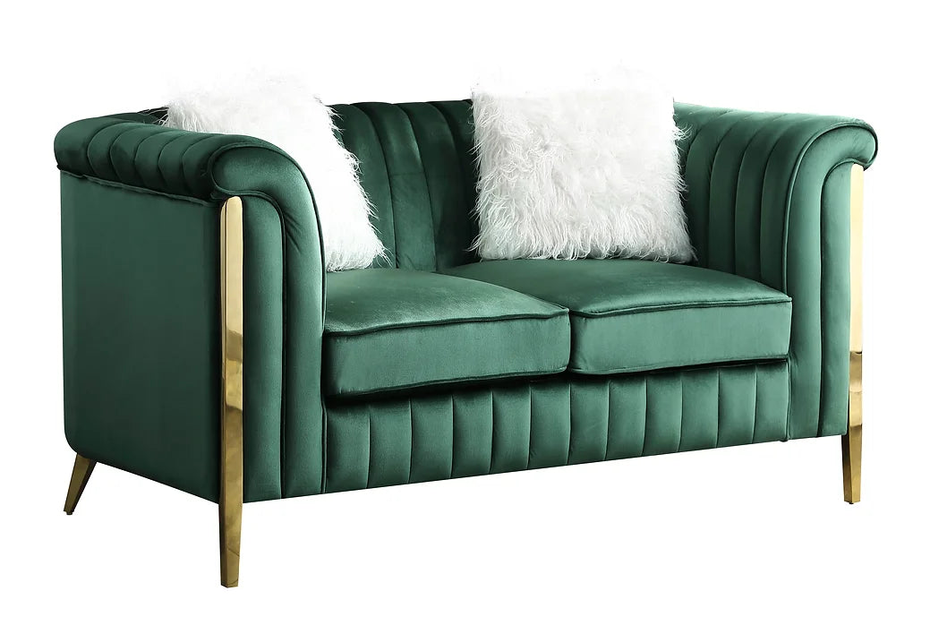 Fara Velvet Sofa & Loveseat Set - Emerald Green