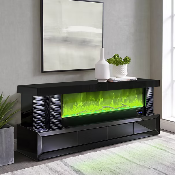 Havana (Black) TV Stand w/Fireplace