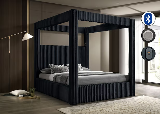 Atlam Black Corduroy Bed Frame