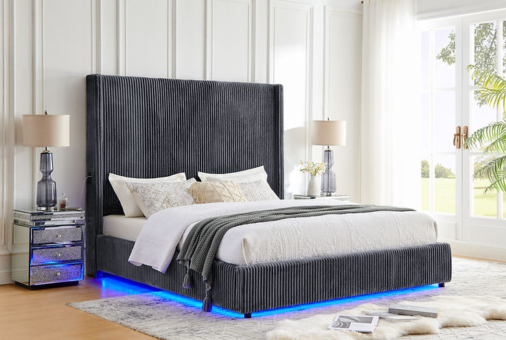 Belinda Grey Platform Bed Frame w/LED Lights