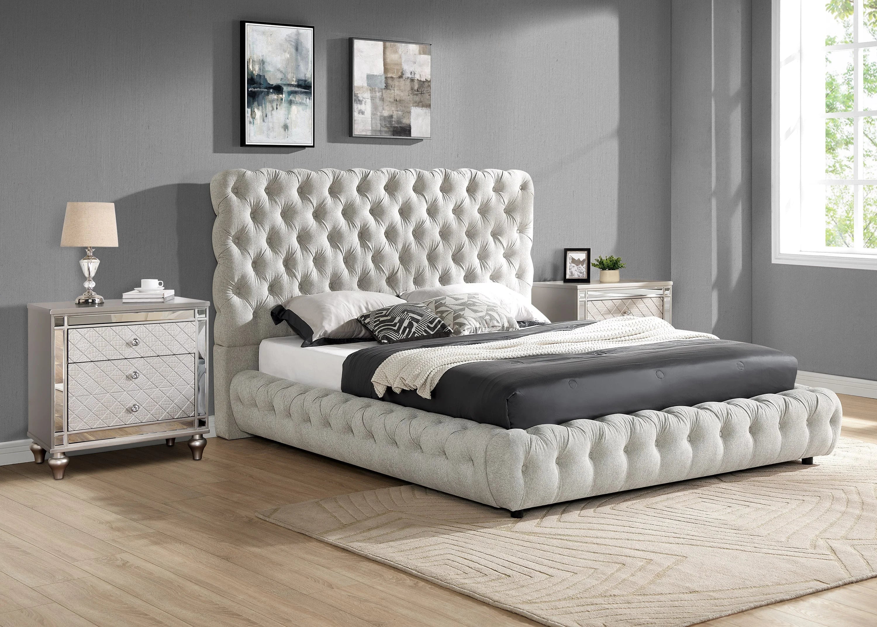 Flory Dove Velvet Bed Platform