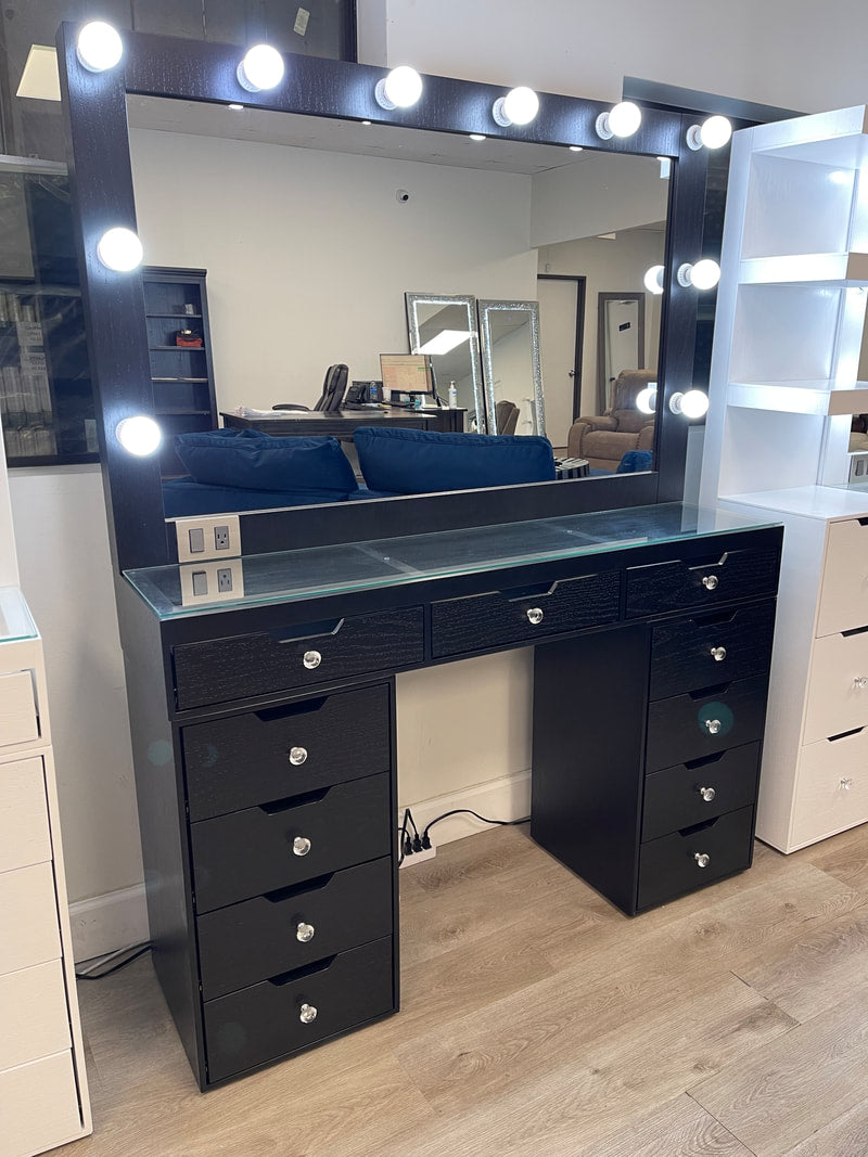 Glam Black Double Drawer Vanity