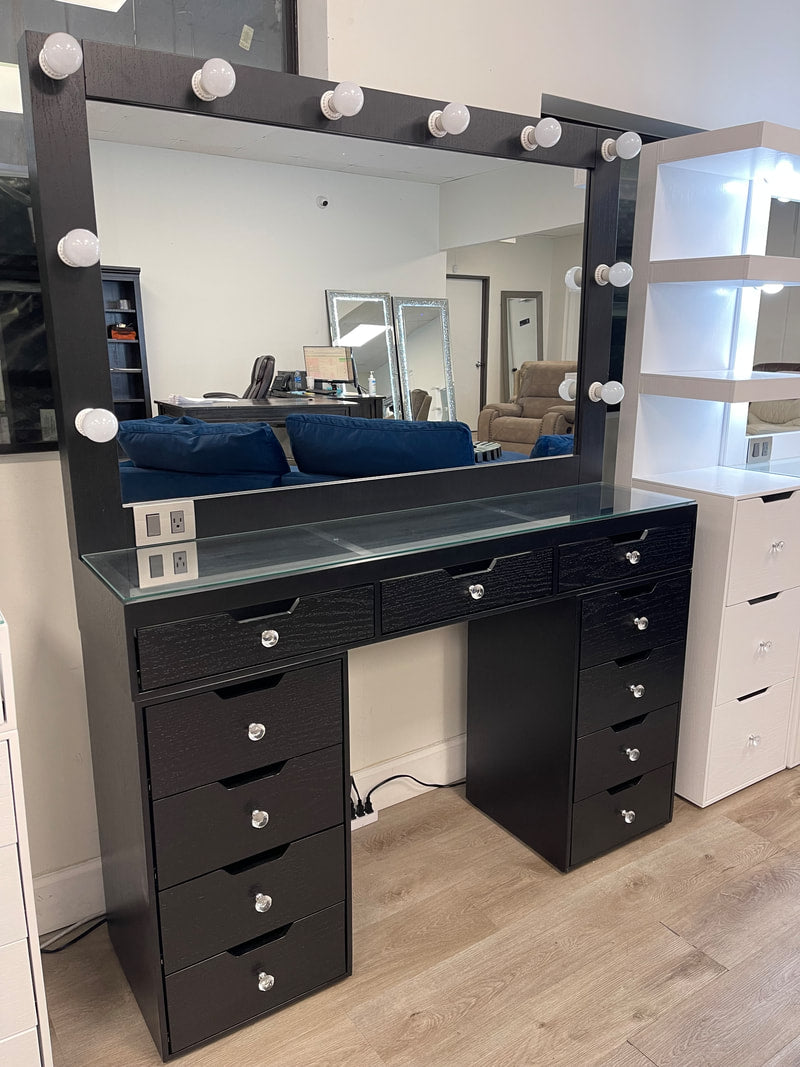 Glam Black Double Drawer Vanity