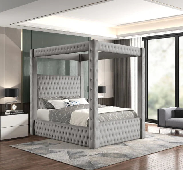 Castle Gray Velvet Bed Frame