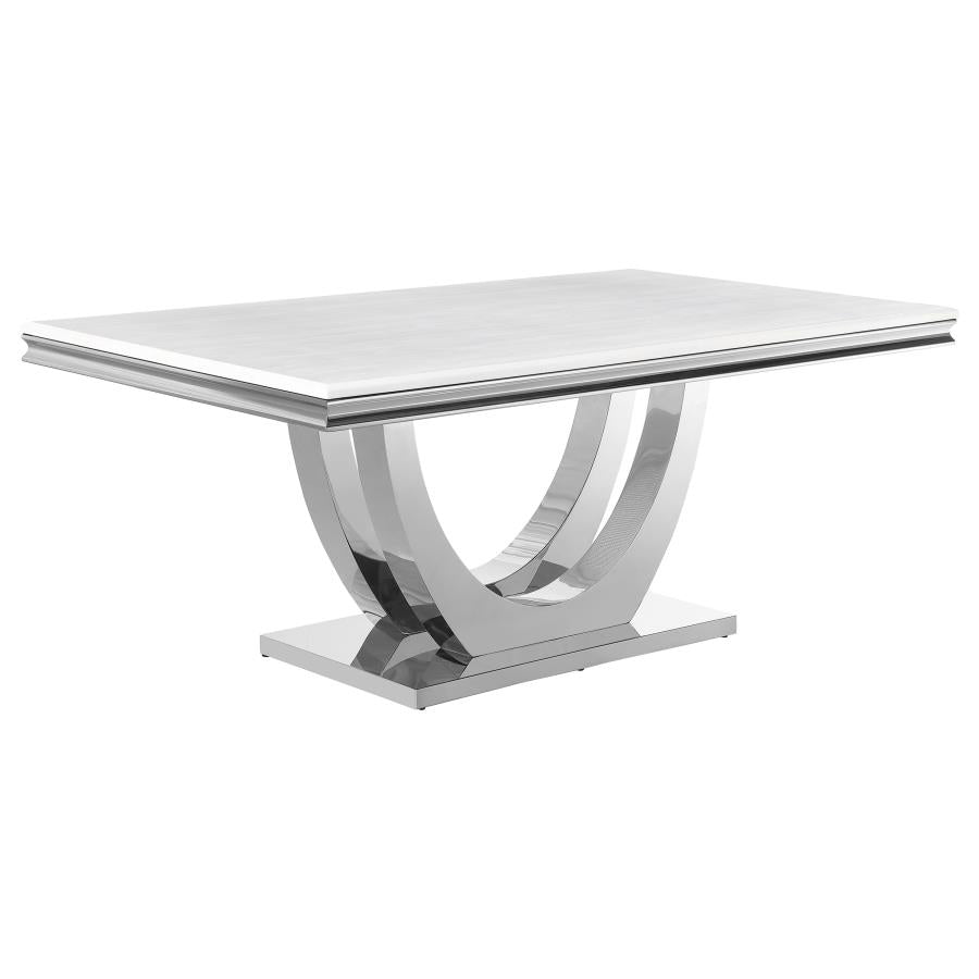 Kerwin Rectangle Faux Marble Top Dining Table Set With 6 Chairs White and Chrome