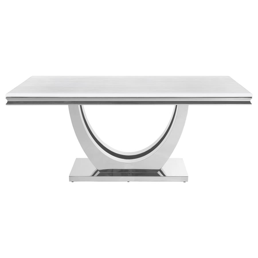 Kerwin Rectangle Faux Marble Top Dining Table Set With 6 Chairs White and Chrome