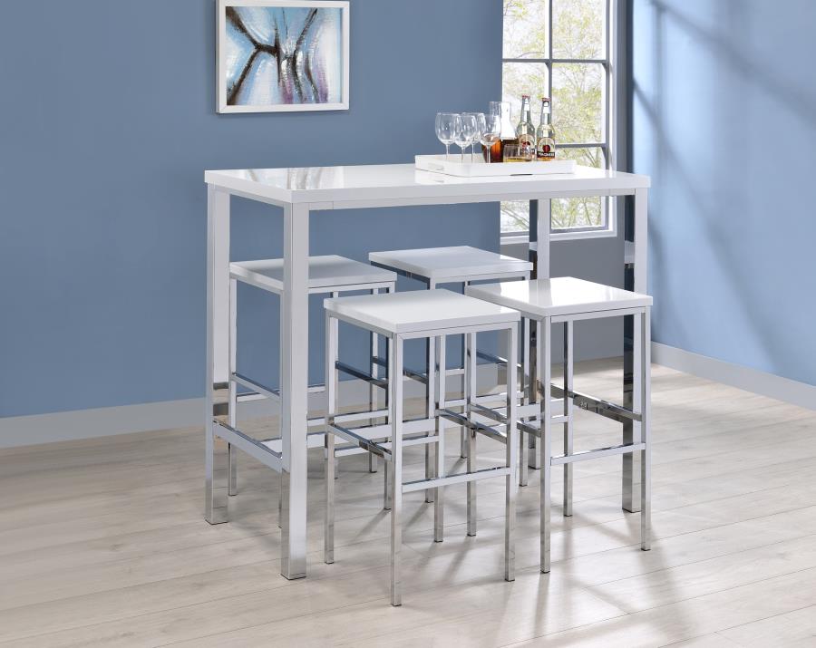 5-piece Bar Set White High Gloss and Chrome