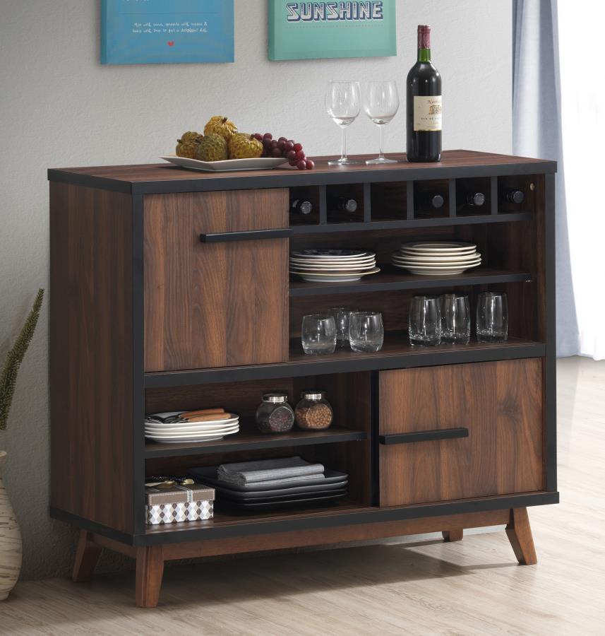 Wine Cabinet with 2 Sliding Doors Walnut and Black
