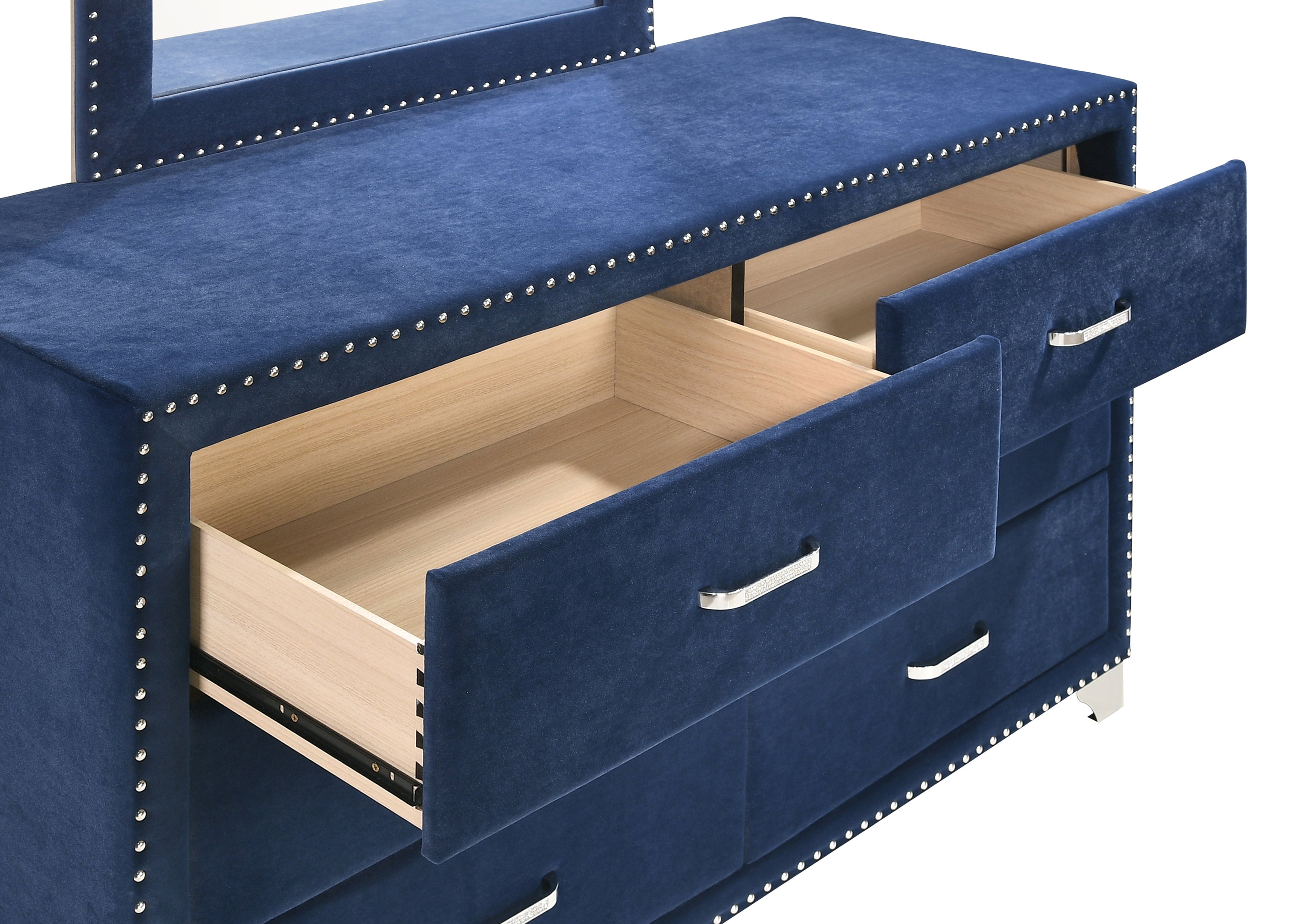 Melody Pacific Blue Velvet Upholstered Bedroom Dresser