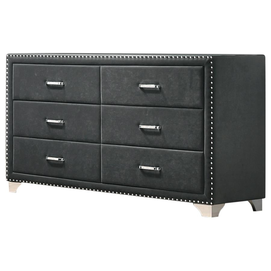 Melody 6-drawer Upholstered Dresser & Mirror Grey
