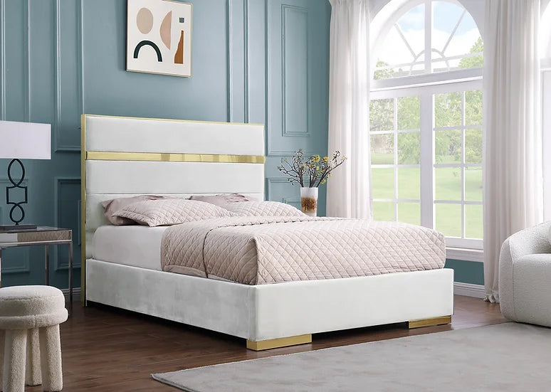Cartier Ivory Velvet Platform Bed