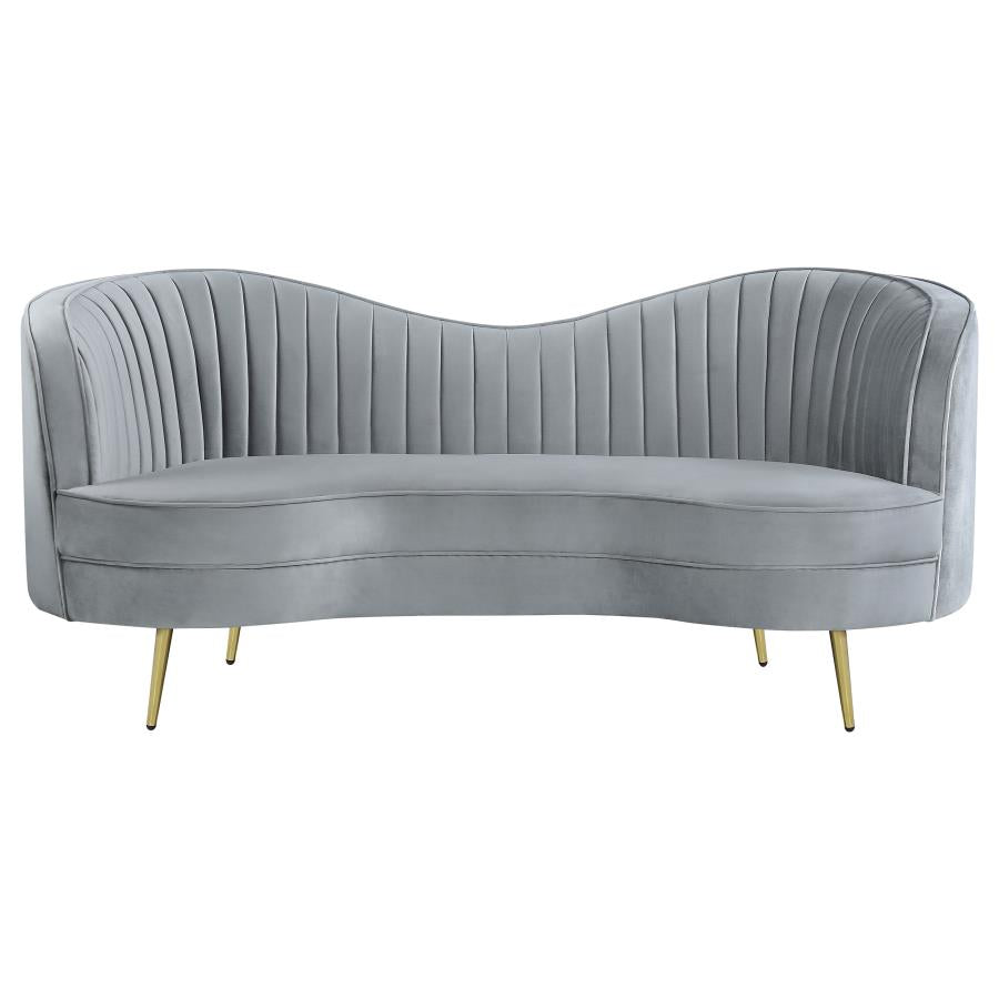 Sophia Upholstered Living Room Set with Camel Back - Grey and Gold