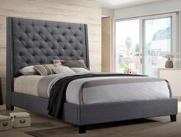Chantilly Grey Velvet Platform Bed