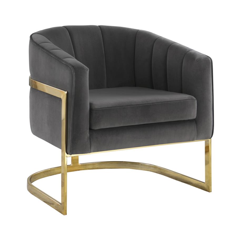 Tufted Barrel Accent Chair Dark Grey and Gold