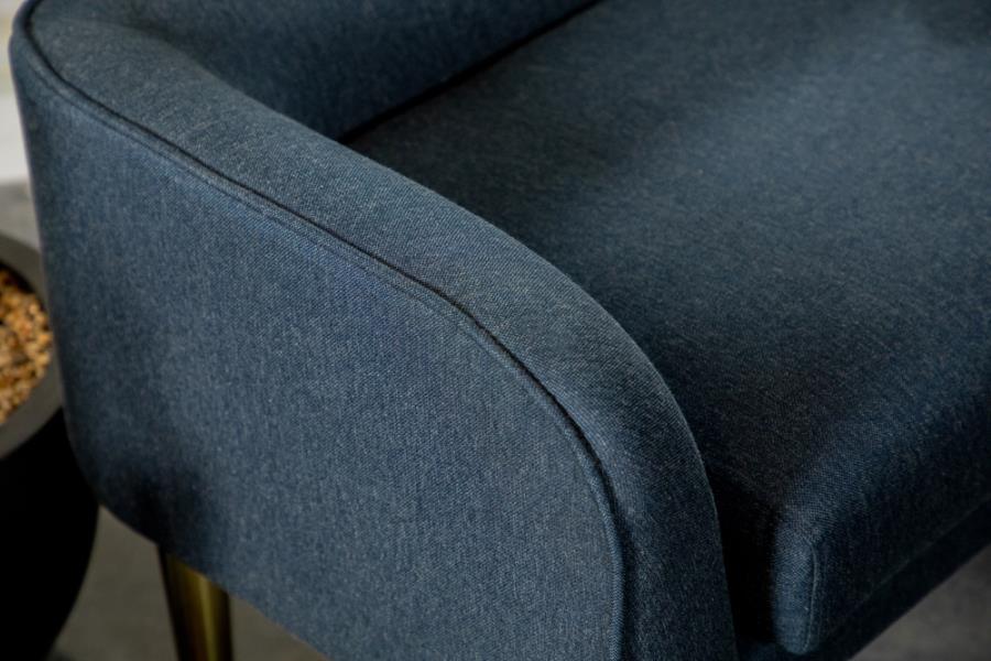 Low Back Upholstered Bench Blue and Gold