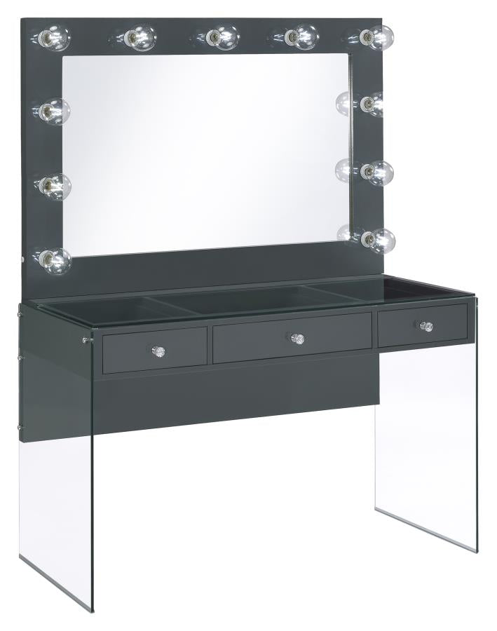 3-drawer Vanity Desk with Lighting Mirror Grey High Gloss