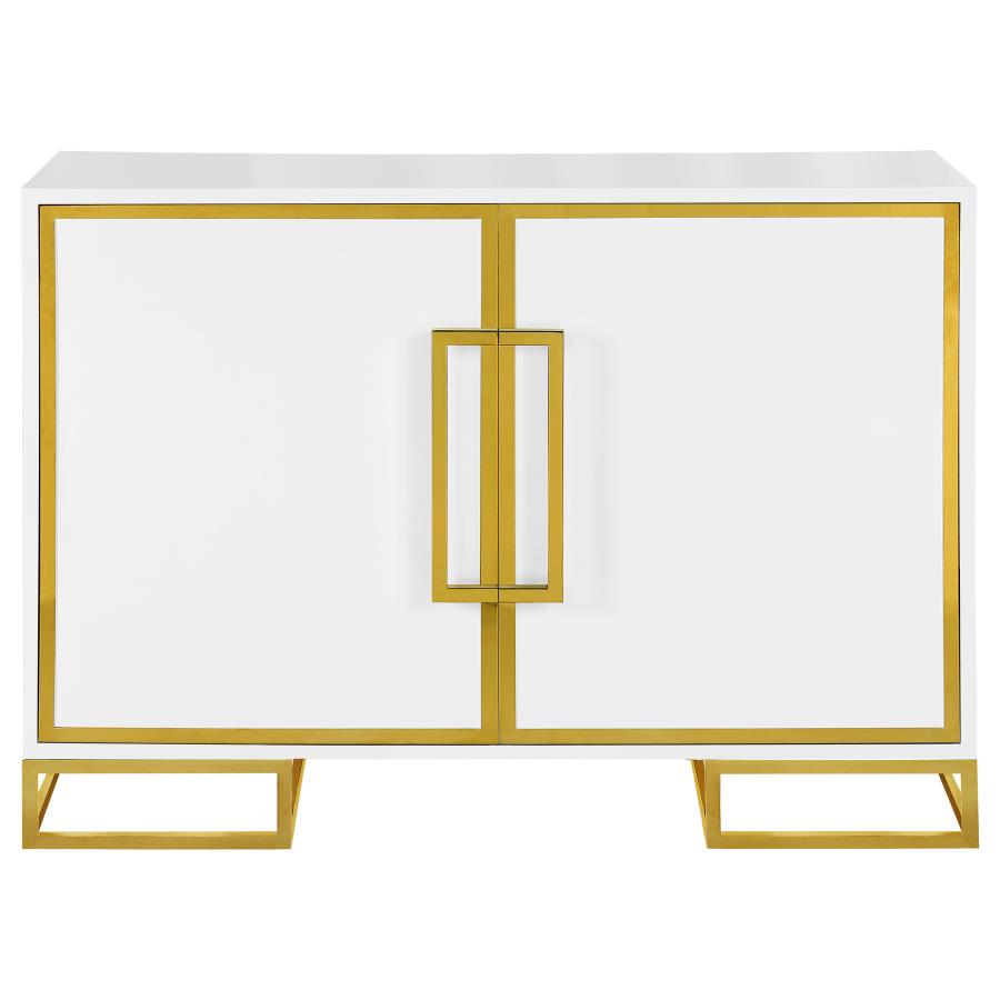 2-door Accent Cabinet with Adjustable Shelves White and Gold